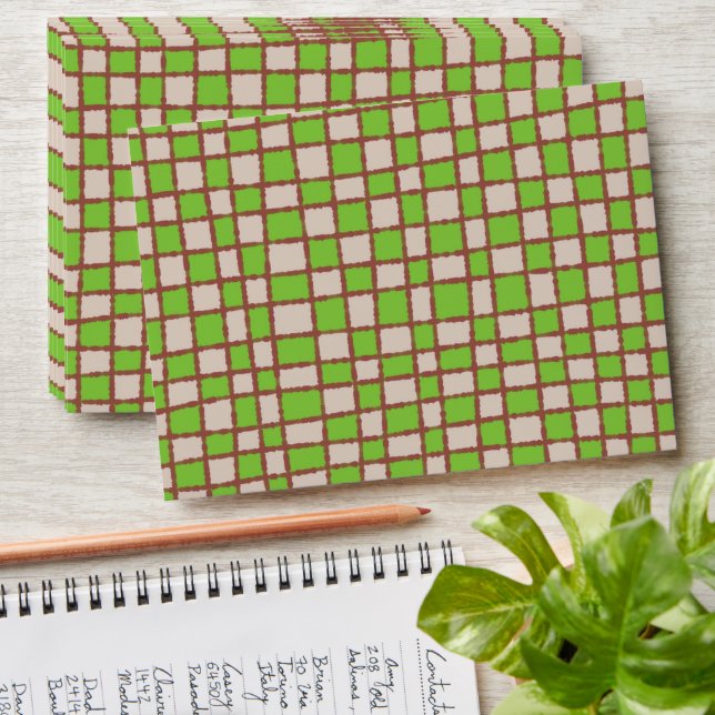 Stylish Brown Green Checkered Checkerboard Pattern Envelope (Stacked)