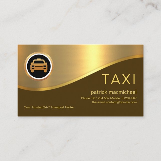 Stylish Brown Layer Gold Wave Taxi Driver Business Card (Front)