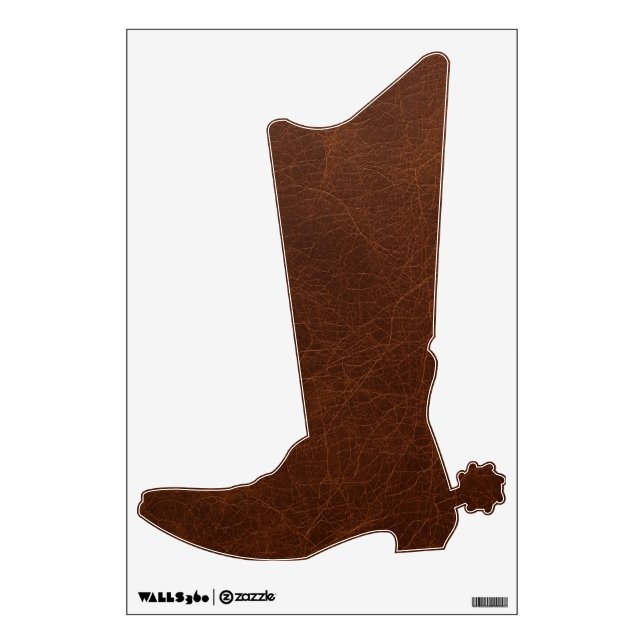 Stylish Brown Leather Textured Cowboy Boot Wall Decal (Front)