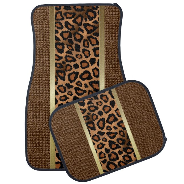 Stylish Brown Leopard Animal  Pattern Car Mat (Set)