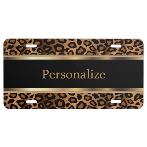 Stylish Brown Leopard Animal Print  Personalize License Plate