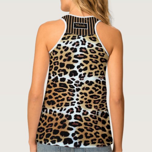 Stylish Brown Leopard  Black Brown Stripes Custom Tank Top