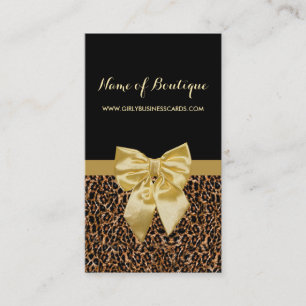 Stylish Brown Leopard Print Girly Yellow Ribbon Business Card