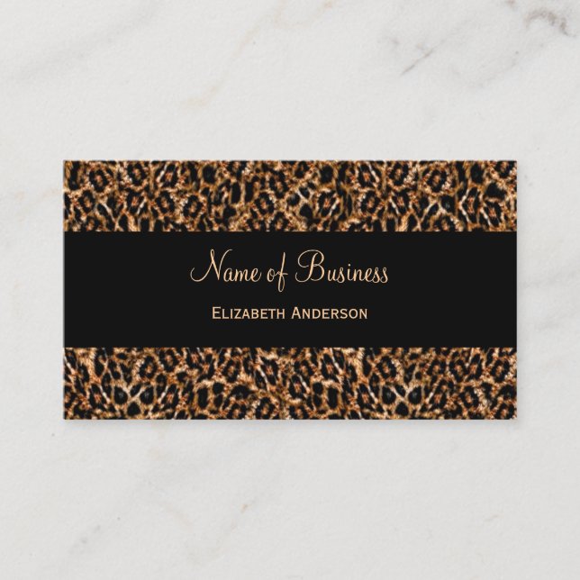 Stylish Brown Leopard Print Luxury Animal Pattern Business Card (Front)
