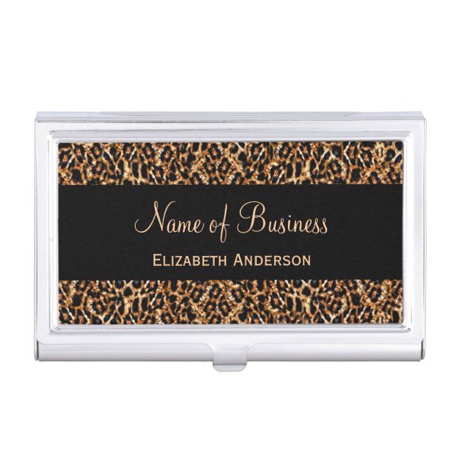 Stylish Brown Leopard Print Luxury Animal Pattern Business Card Holder (Front)