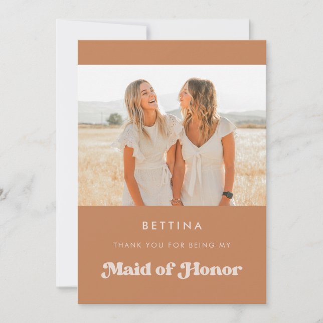 Stylish Brown Maid of honor thank you Photo card (Front)