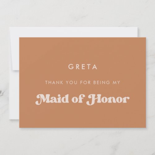 Stylish Brown Maid of honor thank you text card