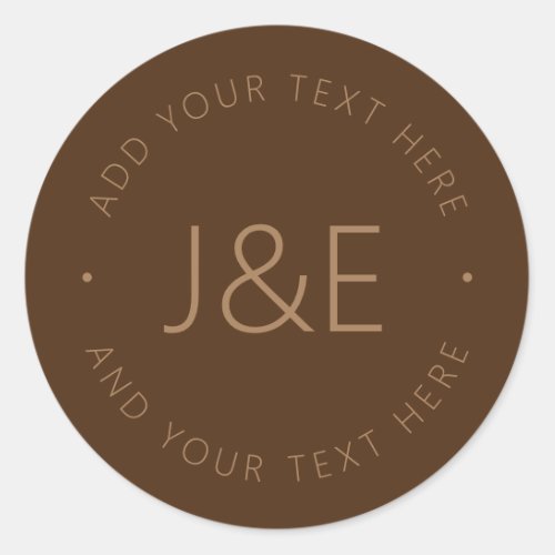 Stylish Brown Monogram  Editable Text Classic Round Sticker
