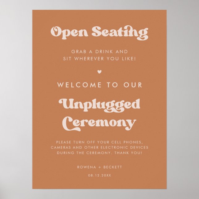 Stylish Brown Open seating Unplugged ceremony Poster (Front)
