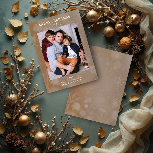 Stylish Brown Snowflakes Christmas Modern Photo (Stylish Brown Snowflakes Christmas Modern Photo Family Holiday Cards.)