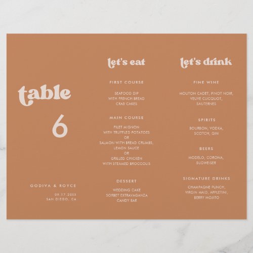 Stylish Brown sugar Menu  Table number trifold