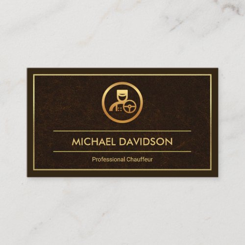 Stylish Brown Texture Gold Frame Chauffeur Driver Business Card