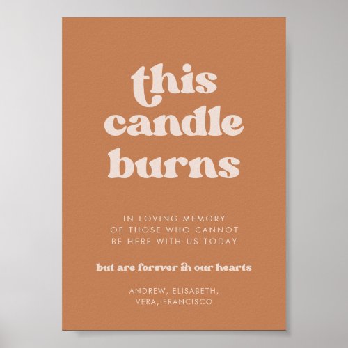 Stylish brown This Candle burns Wedding Memorial Poster