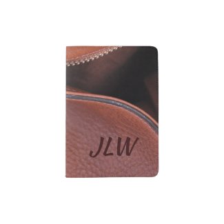 Stylish Brown Unzipped Leather with Initials Passport Holder