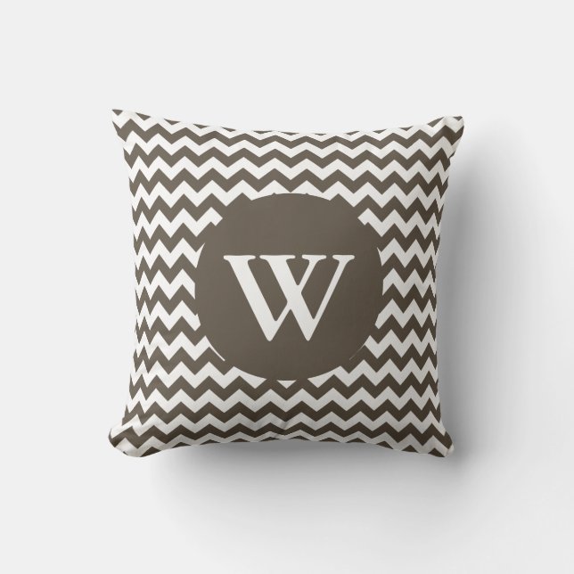 Stylish Brown & White Monogram Decorator Pillow (Front)