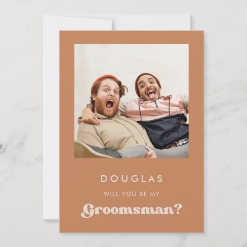 Stylish brown Will you be my groomsman photo card