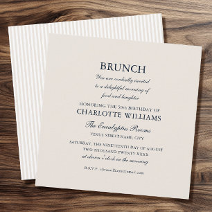 Stylish Brunch Birthday Party Formal Elegant Ecru Invitation