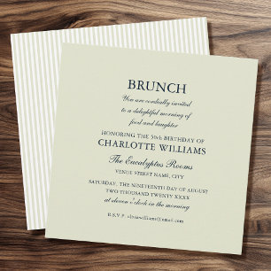 Stylish Brunch Birthday Party Formal Elegant Green Invitation