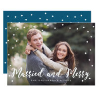 Stylish Brush Married and Merry Holiday Photo Card