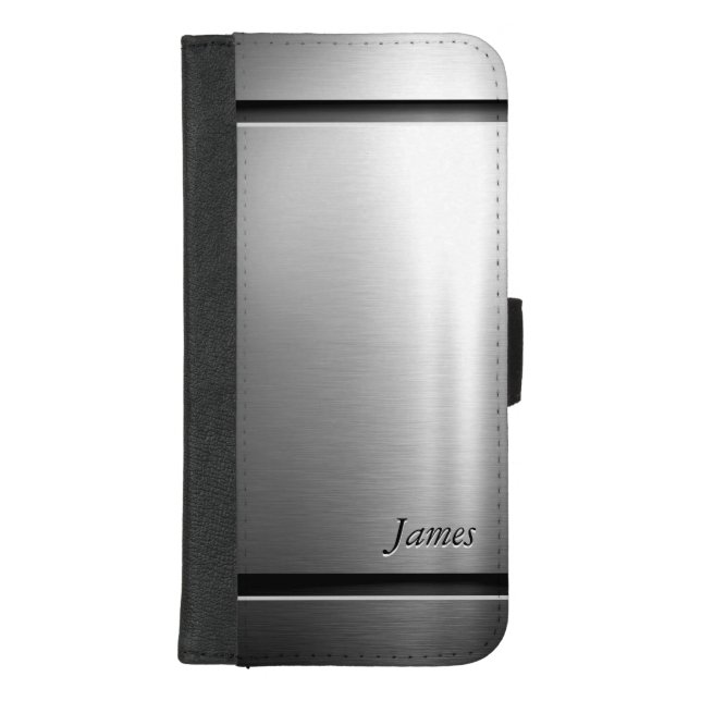 Stylish Brush Metal Stainless Steel Look iPhone Wallet Case (Front)