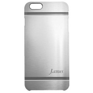 Stylish Brush Metal Stainless Steel Look Pattern Clear iPhone 6 Plus Case