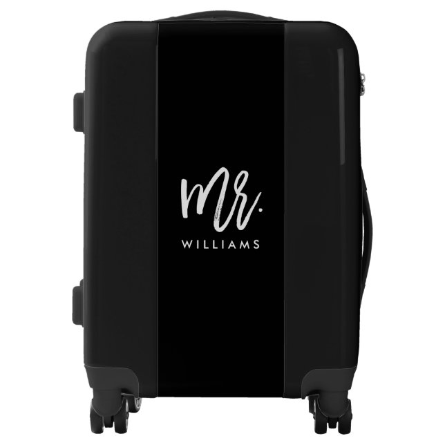 Stylish Brush Script "Mr Last Name" Luggage (Front)