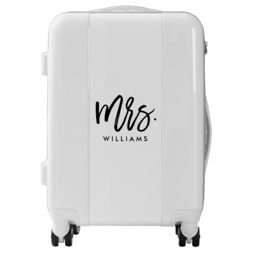 Stylish Brush Script Mrs Last Name Luggage