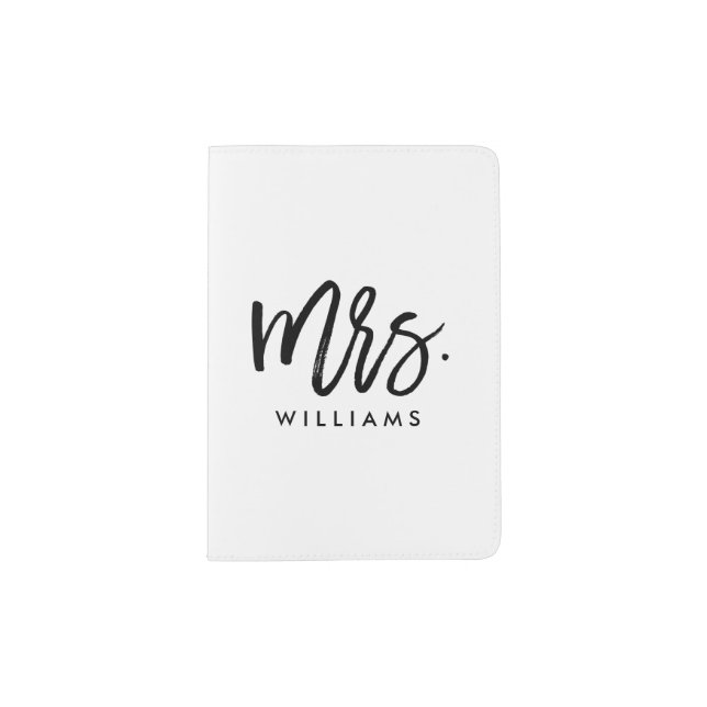 Stylish Brush Script "Mrs Last Name" Passport Holder (Front)