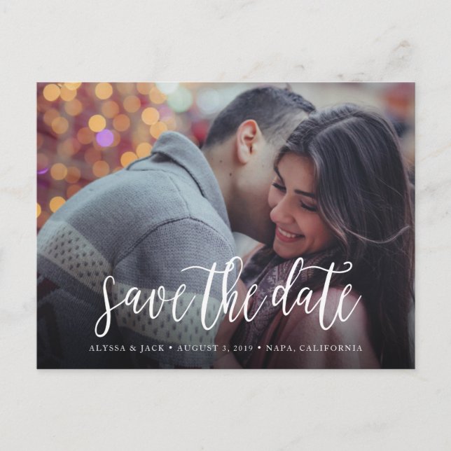 Stylish Brush Script Save the Date Postcard (Front)