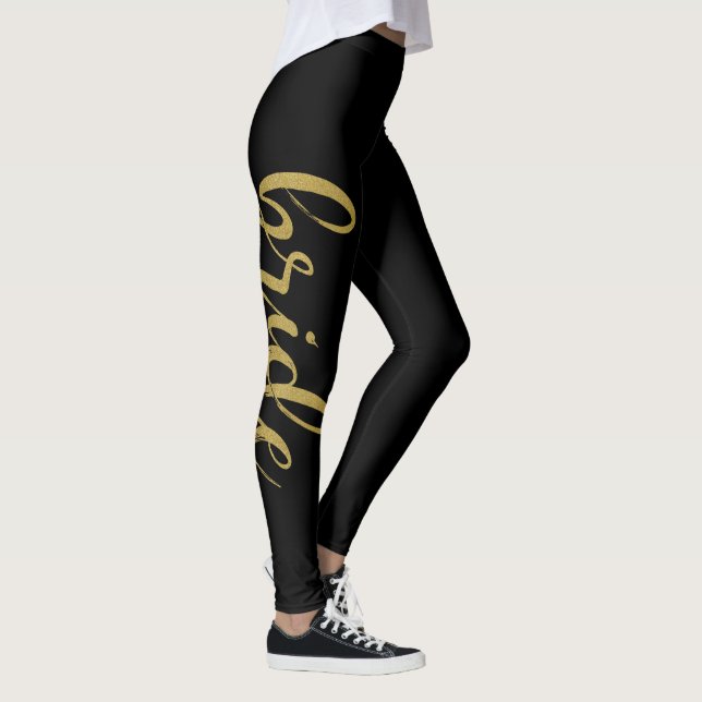 Stylish Brushed Calligraphy Gold Glitter Bride Leggings (Right)
