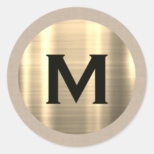 Stylish Brushed Gold Monogram Classic Round Sticker