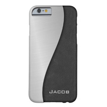 Stylish Brushed Metal And Leather  Black Barely There Iphone 6 Case by CustomizedCreationz at Zazzle