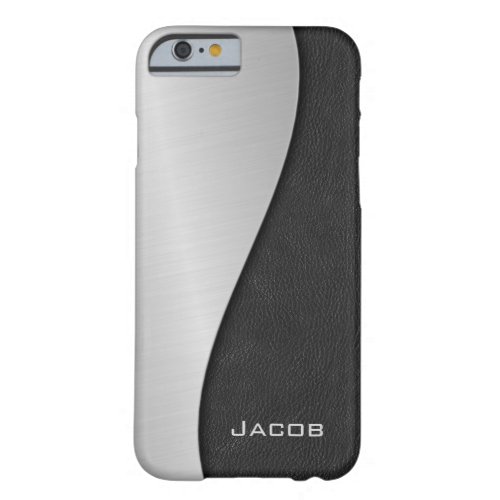 Stylish Brushed Metal and Leather  Black Barely There iPhone 6 Case