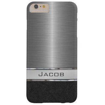 Stylish Brushed Metal And Leather Name Plate Barely There Iphone 6 Plus Case by CustomizedCreationz at Zazzle