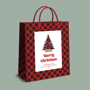 Stylish buffalo plaid gift bag Christmas custom
