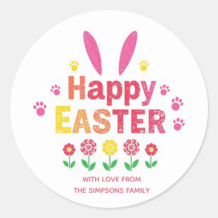 Stylish bunny ears Happy Easter Classic Round Sticker