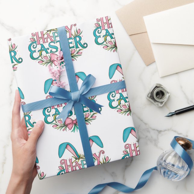 Stylish bunny ears Happy Easter Wrapping Paper (Gifting)