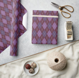 Stylish Burgundy and Purples Argyle Classic Golf Wrapping Paper