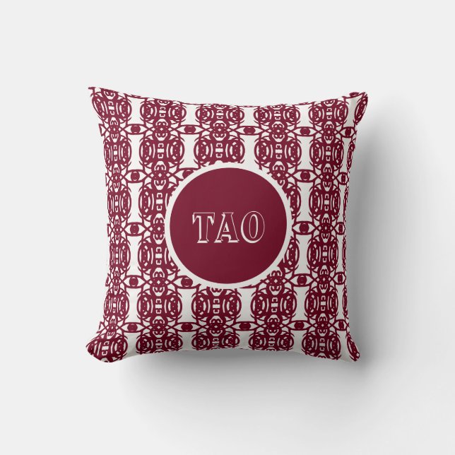 Stylish burgundy and white Tao calligraphy Throw Pillow (Front)