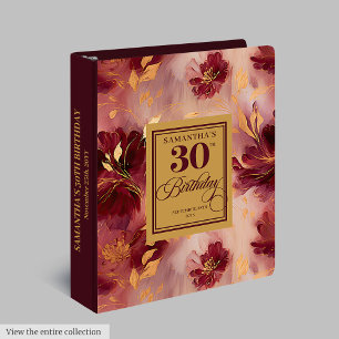 Stylish Burgundy Blush Gold 30th Birthday Keepsake 3 Ring Binder