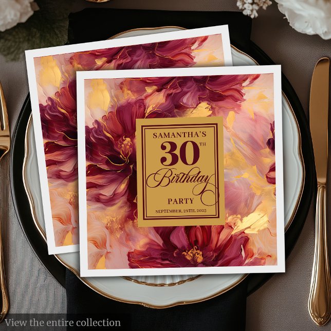 Stylish Burgundy Blush Gold 30th Birthday Party Napkins (Stylish Burgundy Blush Gold 30th Birthday Party Napkins)