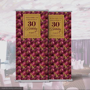Stylish Burgundy Blush Gold 30th Birthday Party  Retractable Banner