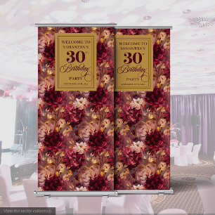 Stylish Burgundy Blush Gold 30th Birthday Roll Up Retractable Banner