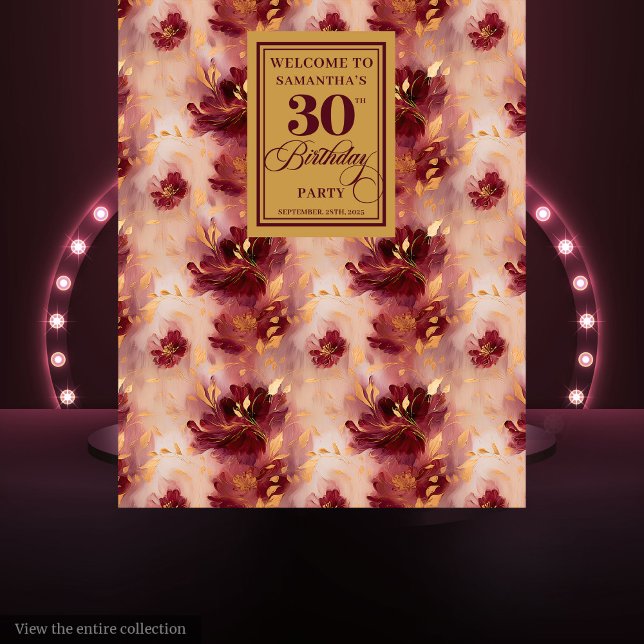 Stylish Burgundy Blush Gold 30th Birthday Tapestry (Stylish Burgundy Blush Gold 30th Birthday Tapestry)