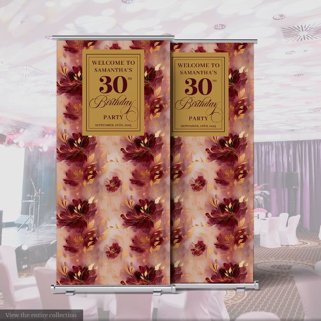 Stylish Burgundy Blush Gold 30th Party Roll Banner (Stylish Burgundy Blush Gold 30th Party Roll Banner)