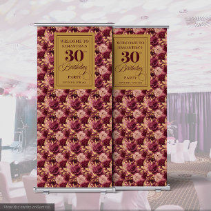 Stylish Burgundy Blush Gold 30th Party Roll Banner