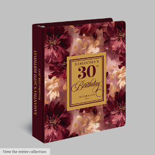 Stylish Burgundy Blush Gold Boho 30th Birthday 3 Ring Binder