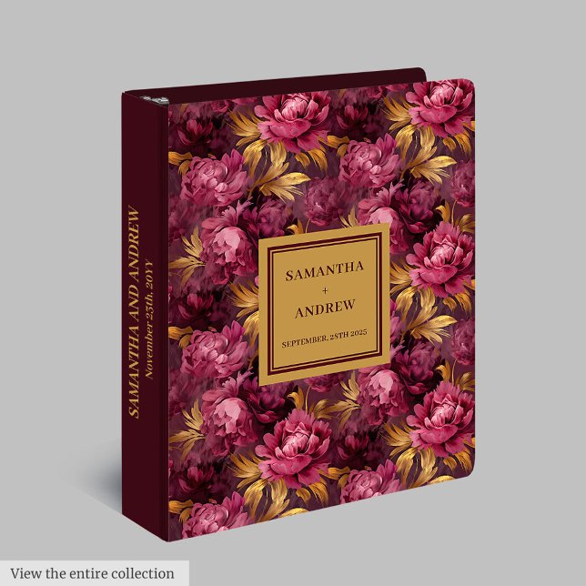 Stylish Burgundy Blush Gold Floral Memory Album 3 Ring Binder (Stylish Burgundy Blush Gold Floral Memory Album)