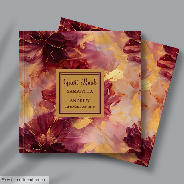 Stylish Burgundy Blush Gold Wedding Guest Book  (Stylish Burgundy Blush Gold Wedding Guest Book for Signing)