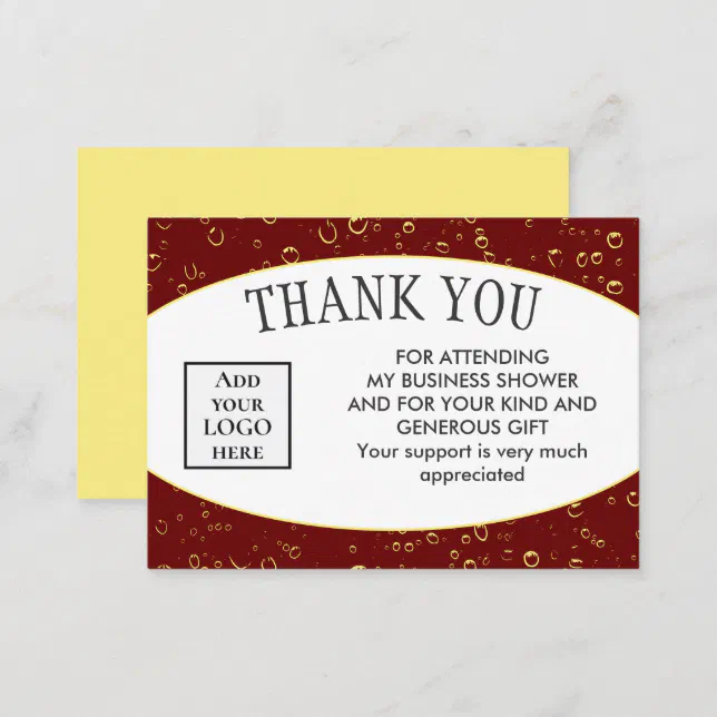 Stylish Burgundy Business Shower Logo THANK YOU Enclosure Card (Front/Back)